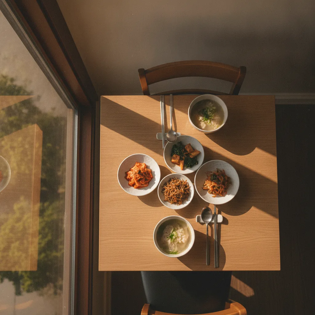 두 사람 몫의 밥상이 차려진 아늑한 식탁