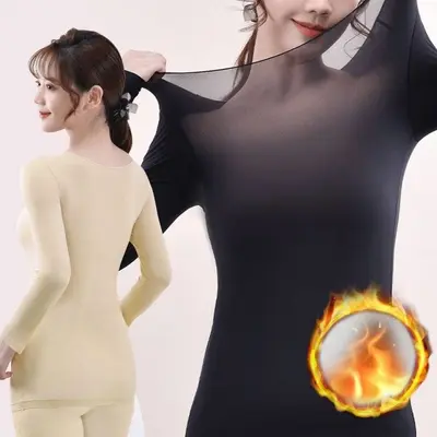 여성 내복 티셔츠 상의 스판 방한 내의 히트 대표 이미지