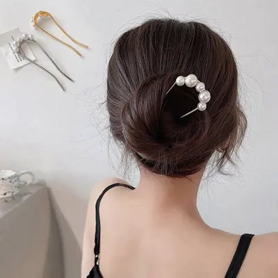 깔끔한 여성 올림 머리 U자형 진주 비녀 헤어 헤어핀 3개 묶음 대표 이미지