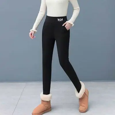 양털 안감 하이웨스트 보온 겨울 슬림 밴딩팬츠 바지 대표 이미지