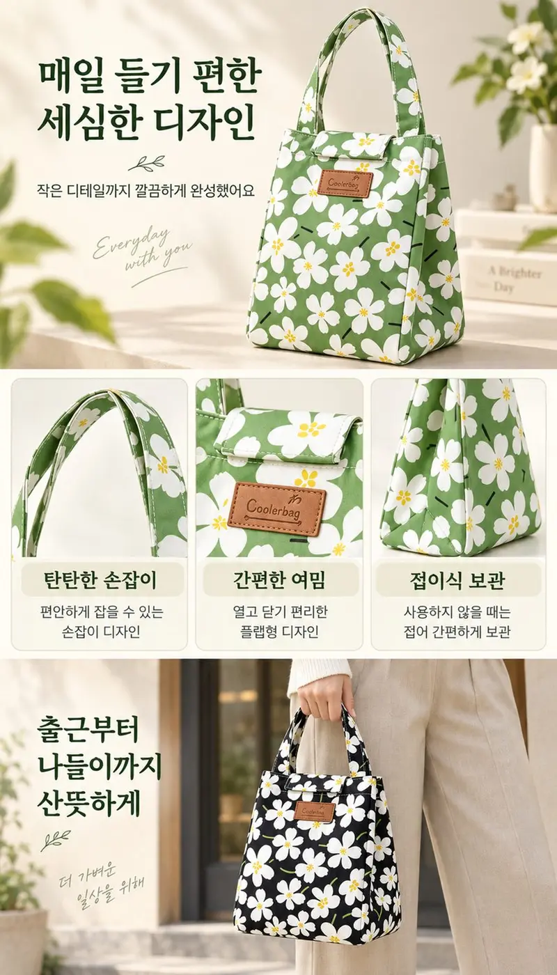 포워드테크 플라워 보온보냉 런치백 도시락가방 휴대용 3개 묶음 상세 이미지 3