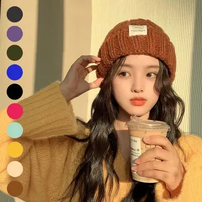 여성 귀여운 외출 패션 모자 두꺼운 꽈배기 비니 대표 이미지