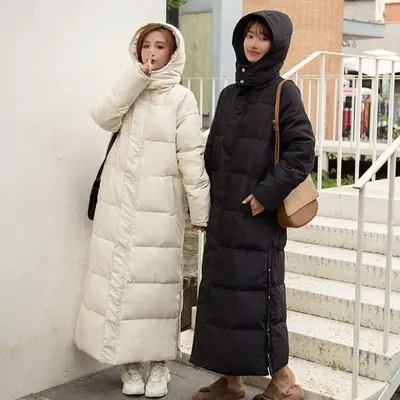 방한 단추 롱패딩 후드 데일리 사이드 겨울여행 대표 이미지