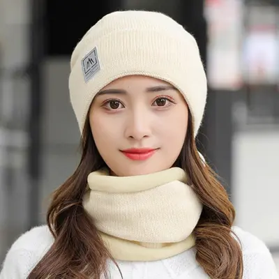 여자 모자 머플러 따뜻한 겨울 털 니트 비니 워머 대표 이미지