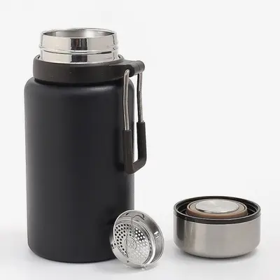 핸들 보온병 600ml 블랙 휴대용물통 스텐 대표 이미지