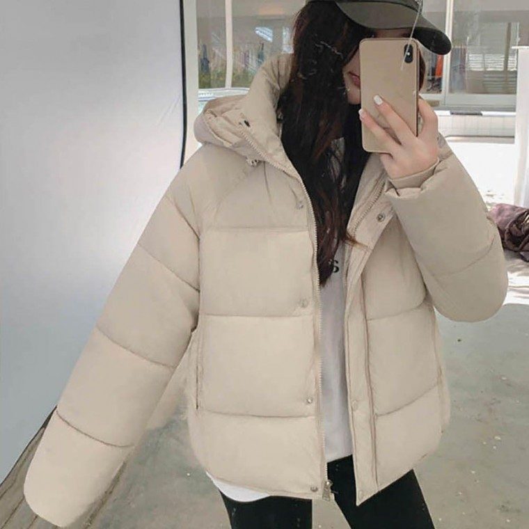 여성 숏패딩 솔리드 데일리 겨울 점퍼 퍼플 아이보리 대표 이미지