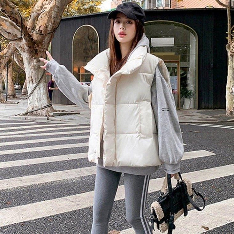 패딩조끼 여성 두툼한 하이넥 밑단 스트링 캐주얼 대표 이미지