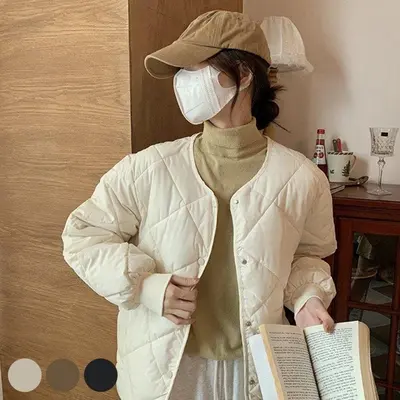 마름모 무늬 루즈핏 라운드넥 여성 패딩 여자 점퍼 대표 이미지