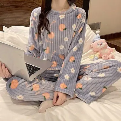 복숭아 극세사 잠옷 상하 세트 코디 파자마 잠옷/홈웨어 대표 이미지