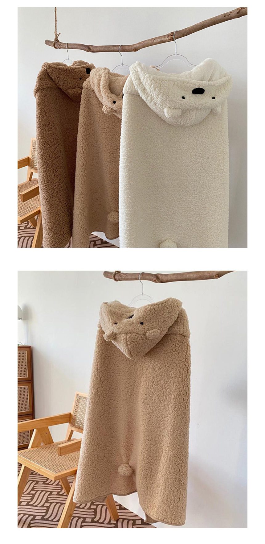 곰돌이 후드담요 망토담요 모자담요 블랭킷 무릎담요 상세 이미지 3