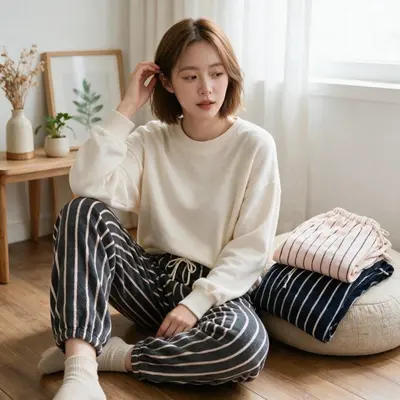 스트라이프 극세사 수면바지 잠옷 실내복 겨울 바테이프 대표 이미지