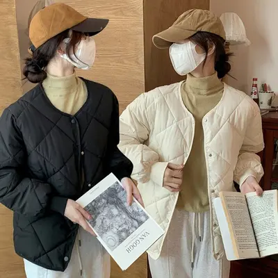 마름모 퀄팅 여성 라운드넥 시보리 패딩 점퍼 대표 이미지