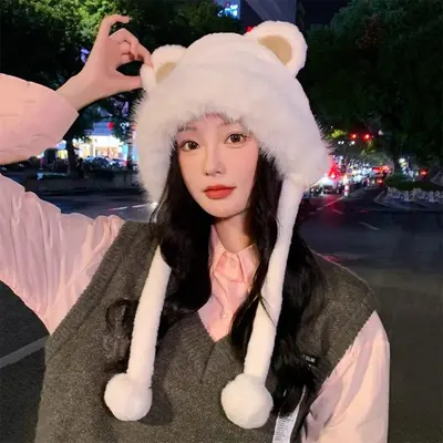 곰돌이 후드 귀달이 털 모자 겨울 방한 귀달이모자 대표 이미지