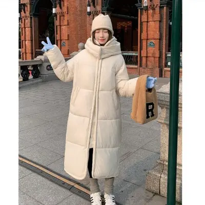 깔끔한 하이넥 후드 포인트 여성 롱 패딩 점퍼 대표 이미지