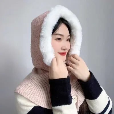 니트 넥워머모자 핑크 귀여운털모자 여성모자 대표 이미지