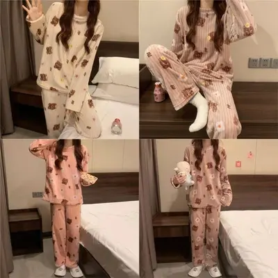 겨울 극세사 수면 파자마 세트 공주 곰돌이 잠옷/홈웨어 대표 이미지