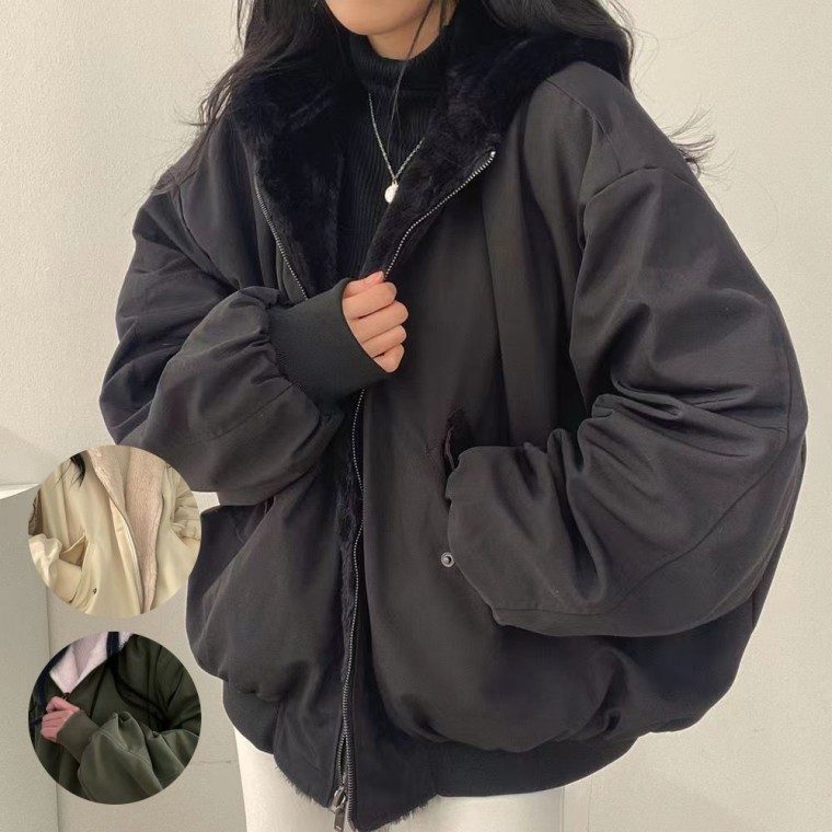 여성 리버시블 양면 패딩자켓 퍼 루즈핏 대표 이미지