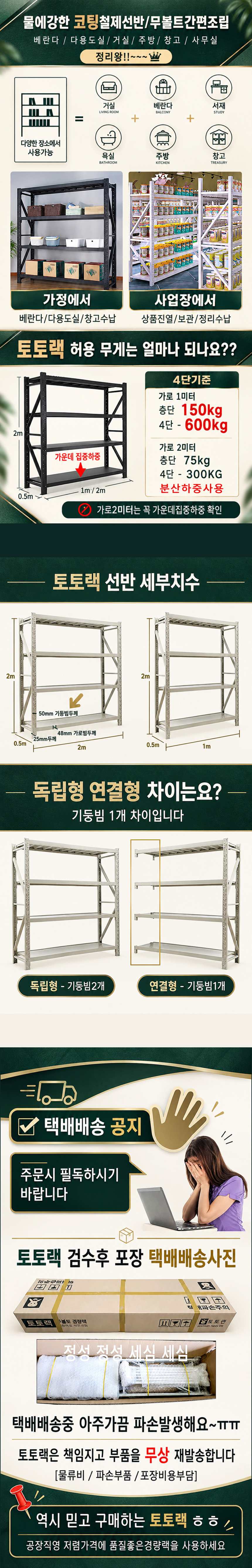 철제 선반 5단 조립식 가로 2m 폭 50cm 상세 이미지 3