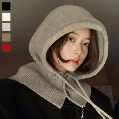 버튼 울 니트 바라클라바 여성 후드 넥워머 목토시 3개 묶음 대표 이미지