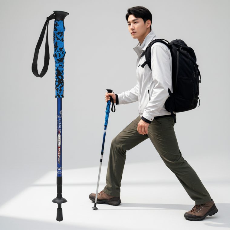 등산스틱 트레킹폴 3단 접이식 등산지팡이 67-135cm 블루