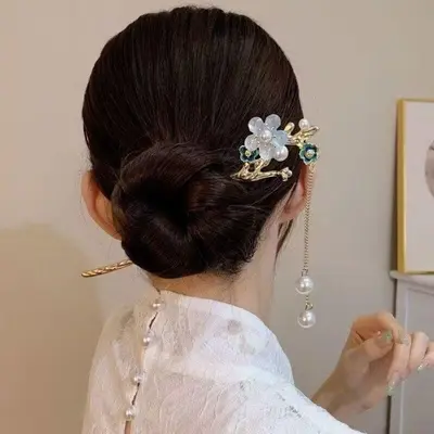 큐빅 진주 비녀 한복 뒤꽂이 머리장식 전통 머리핀 3개 묶음 대표 이미지
