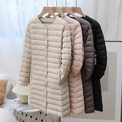 여자 오리털 경량 패딩 롱패딩 하프코트 점퍼 대표 이미지