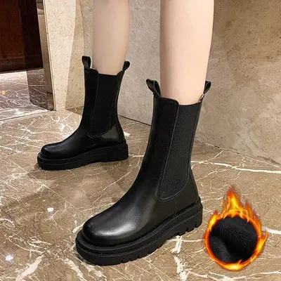 여성 데일리 레더 1컬러 기모안감 첼시부츠 대표 이미지