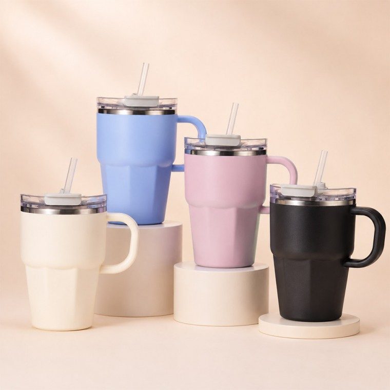빨대 텀블러 600ml 손잡이 스텐304 3개 묶음 대표 이미지