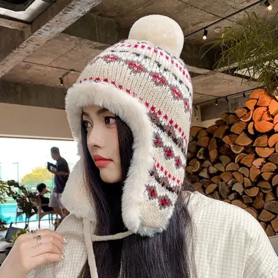 에스닉 귀달이 바라클라바 모자 털모자 따듯한 여성모자 3개 묶음 대표 이미지