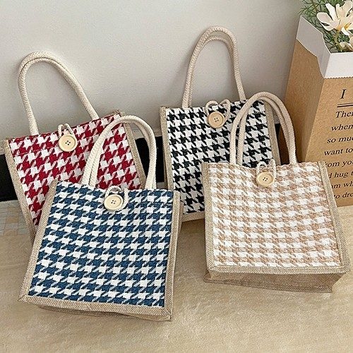 에코백 미니 토트백 하운드투스 체크 휴대용 3개 묶음 대표 이미지