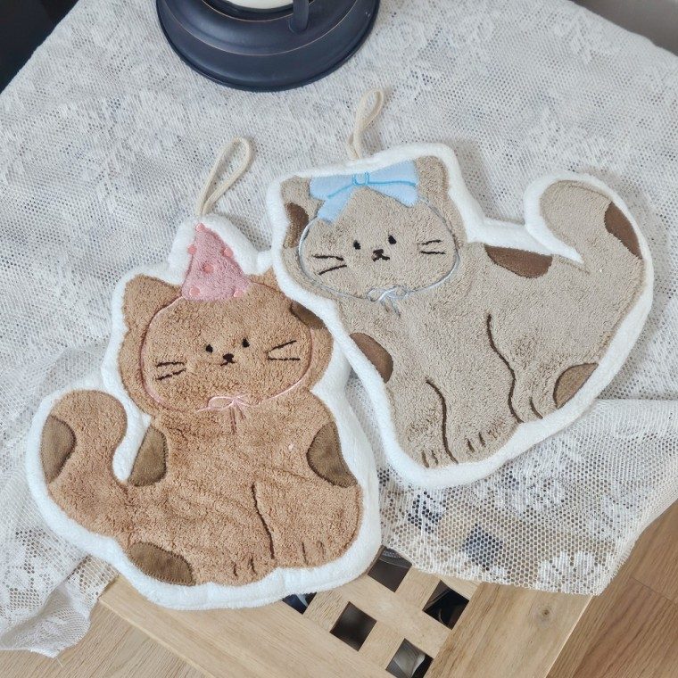 고리수건 극세사 도톰 핸드타올 고양이 주방 욕실 3개 묶음 대표 이미지