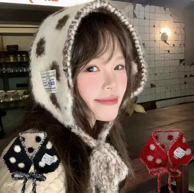 도트 니트 귀도리 귀마개 방한 모자 쁘띠 목도리 3개 묶음 대표 이미지