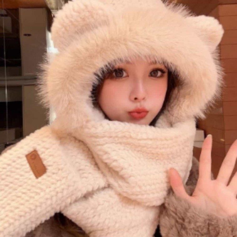 포근한 융털 기모 터치 여성장 목도리장갑 머플러 대표 이미지