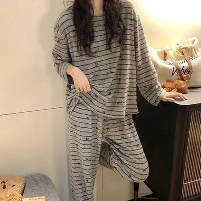 여성 편안하고 따뜻한 약기모 스트라이프 귀여운 내복 대표 이미지