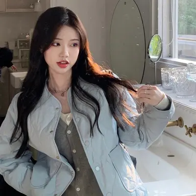 예쁜 스카이 칼라감 루즈핏 물망울 무늬 가벼운 점퍼 대표 이미지