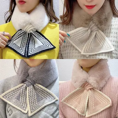 여성 여자 겨울 삼각 패턴 하운드 퍼 링 숏 머플러 3개 묶음 대표 이미지