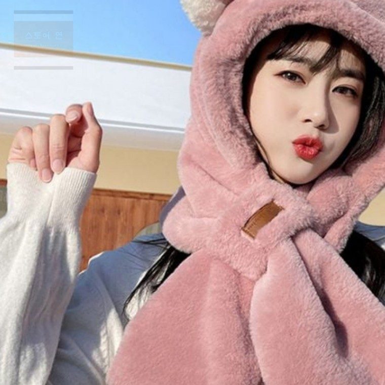스토어 연 곰모양 목도리모자 여성귀달이모자 방한모자 대표 이미지
