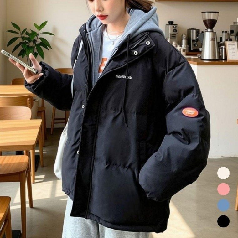 여성 패딩 점퍼 페이크 후드 루즈핏 겨울 아우터 대표 이미지