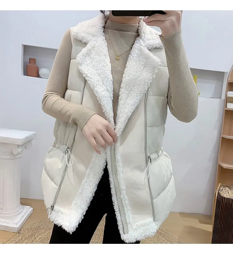 양털패치 허리조임 양털조끼 패딩조끼 롱조끼 상세 이미지 2
