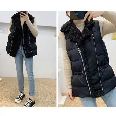 양털패치 허리조임 양털조끼 패딩조끼 롱조끼 대표 이미지