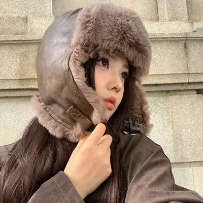 빈티지 레더라이크 트루퍼햇 방한모자 귀달이모자 대표 이미지