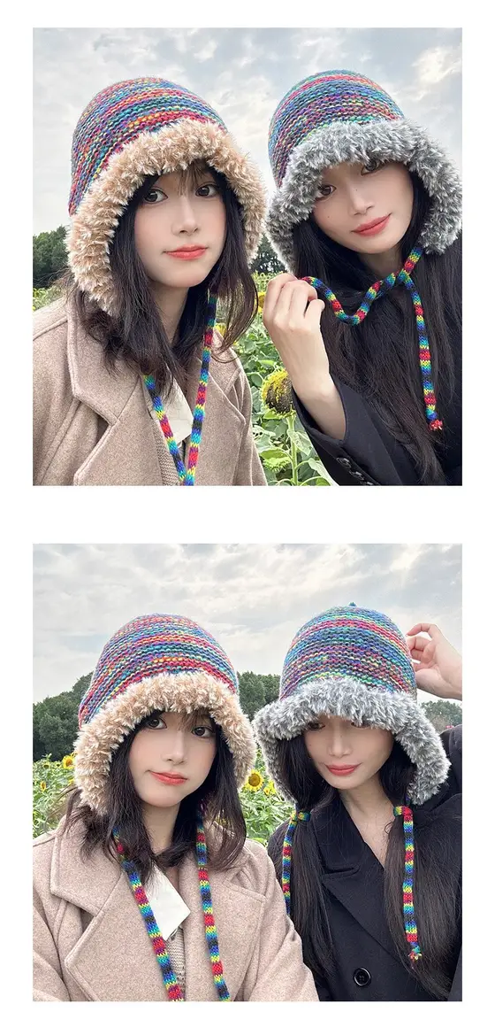 2500배송 여성 니트모자 퍼 귀달이모자 겨울 상세 이미지 3
