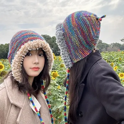 2500배송 여성 니트모자 퍼 귀달이모자 겨울 대표 이미지