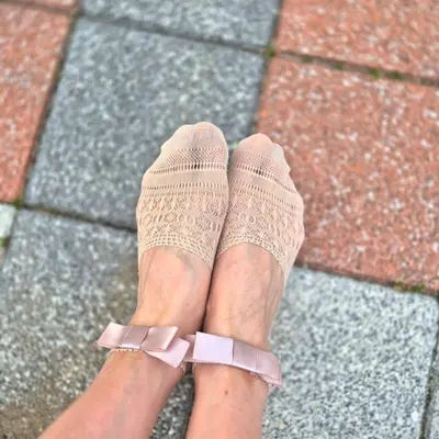 리본 발목포인트 망사 덧신 양말 3개 묶음 대표 이미지