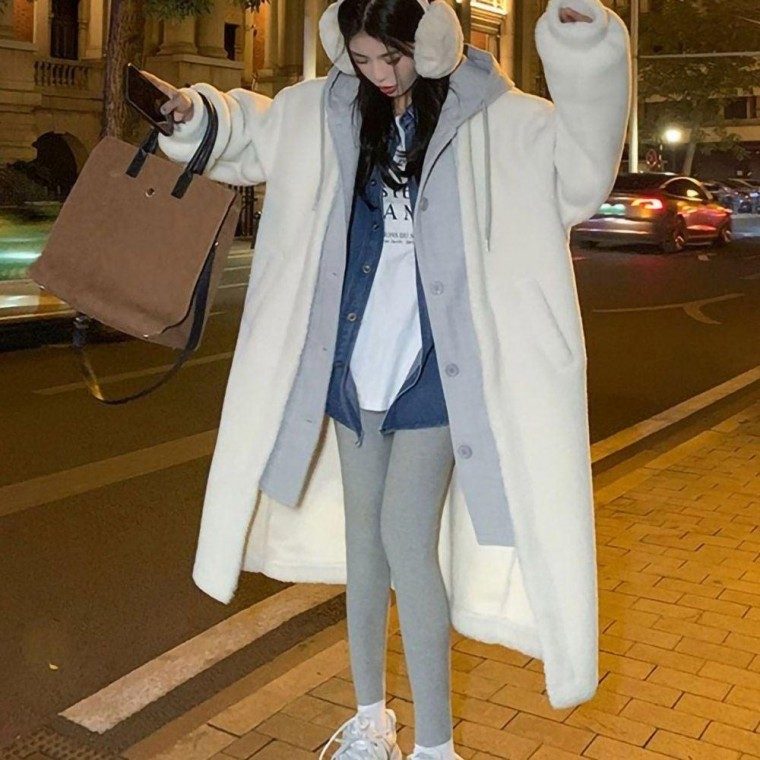 여성 전체 뽀글이 레이어드 후드 롱 점퍼 패딩 조끼 대표 이미지