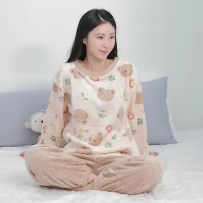 스마일곰 잠옷세트 여성 겨울 극세사 수면잠옷 따뜻 대표 이미지