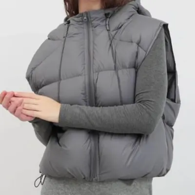 크롭 패딩조끼 루즈핏 퍼프 숏 퀼팅 후드 간절기 점퍼 대표 이미지