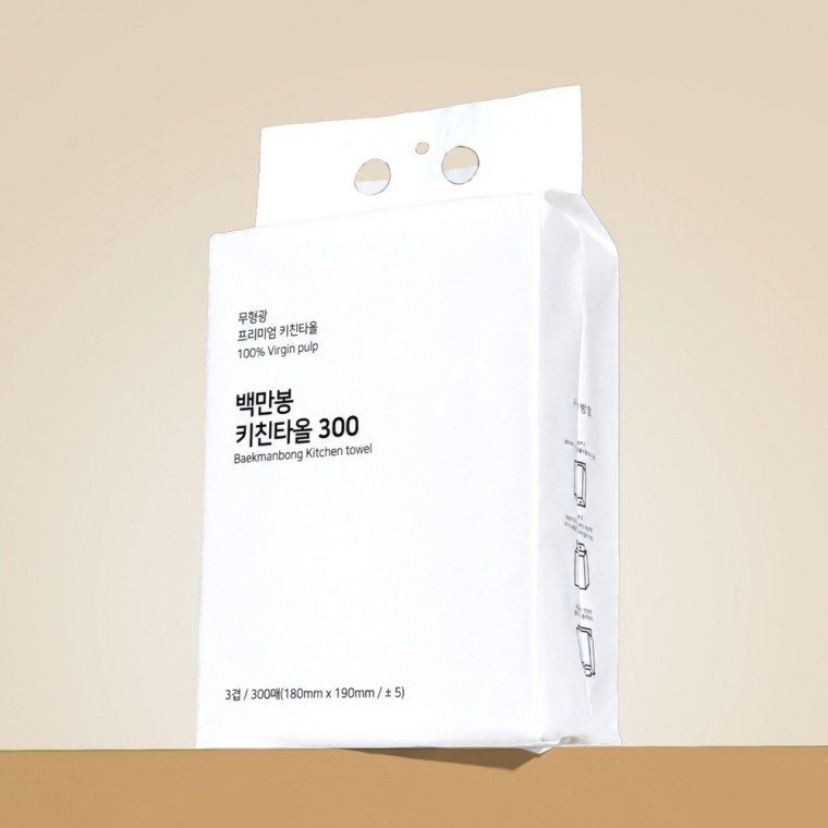 키친타월 뽑아쓰는 핸드타올 300매 5팩 자연펄프 후크 포함 대표 이미지