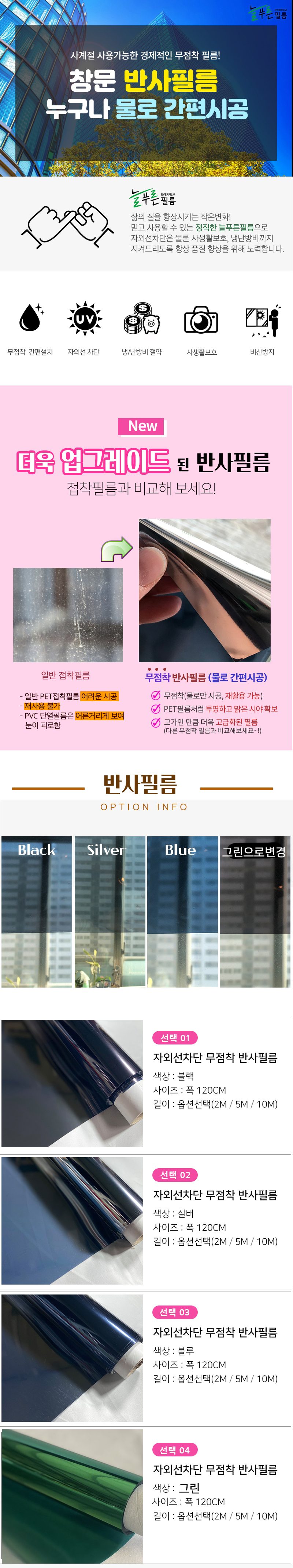 무점착 자외선차단 필름 창문 단열 반사 시트지 유리용시트지 상세 이미지 1