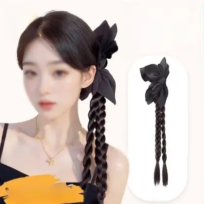 땋은머리 집게핀 헤어피스 가발 리본집게핀 한복머리 대표 이미지